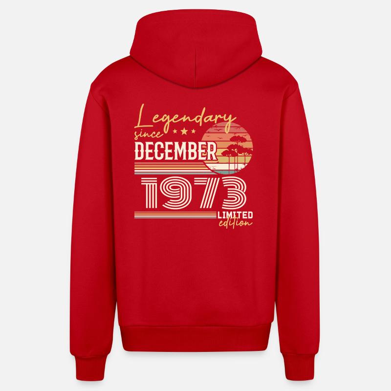 Cadeau 52e Anniversaire Décembre 1973 - Veste à capuche bio décontractée fabriquée en UE - rouge