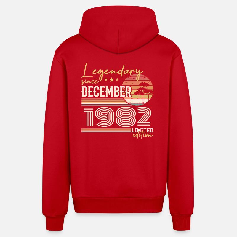 Cadeau 43e Anniversaire Décembre 1982 - Veste à capuche bio décontractée fabriquée en UE - rouge