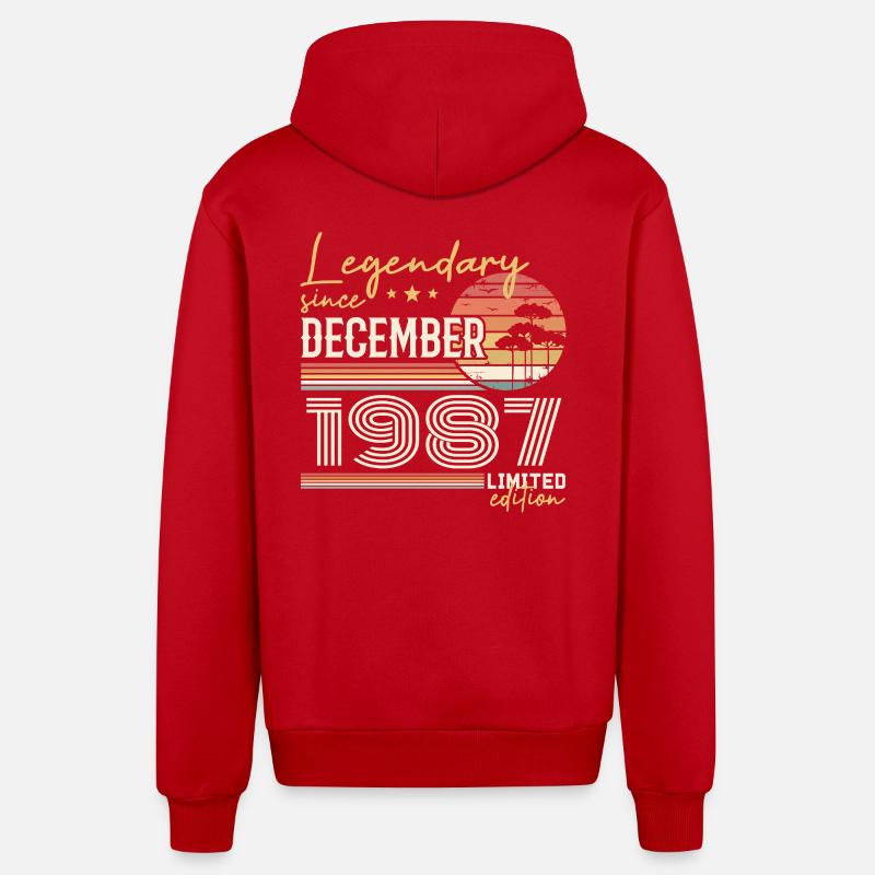 Cadeau 38e Anniversaire Décembre 1987 - Veste à capuche bio décontractée fabriquée en UE - rouge