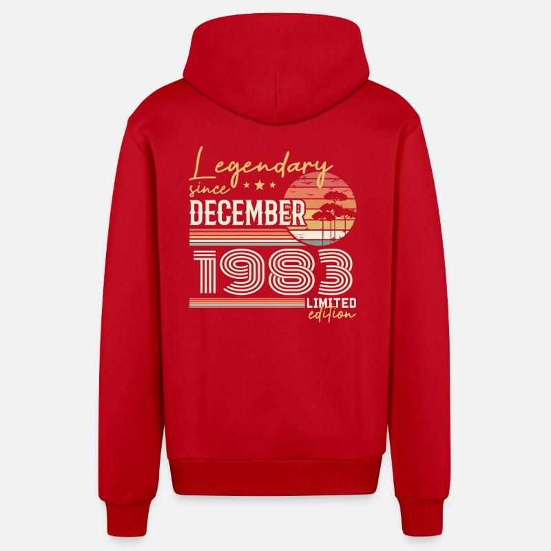 Cadeau 42e Anniversaire Décembre 1983 - Veste à capuche bio décontractée fabriquée en UE - rouge