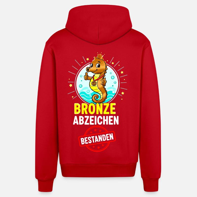 Bronze Seepferdchen Abzeichen  - Organic Relaxed Kapuzenjacke Made in EU - Rot