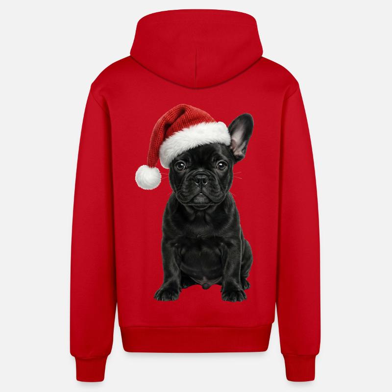 Chiot bouledogue français avec chapeau de Père Noël - Veste à capuche bio décontractée fabriquée en UE - rouge