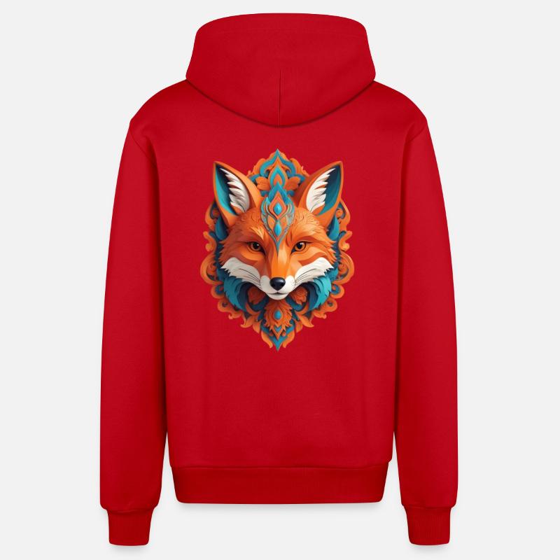 Cyber Fox Head - Veste à capuche bio décontractée fabriquée en UE - rouge