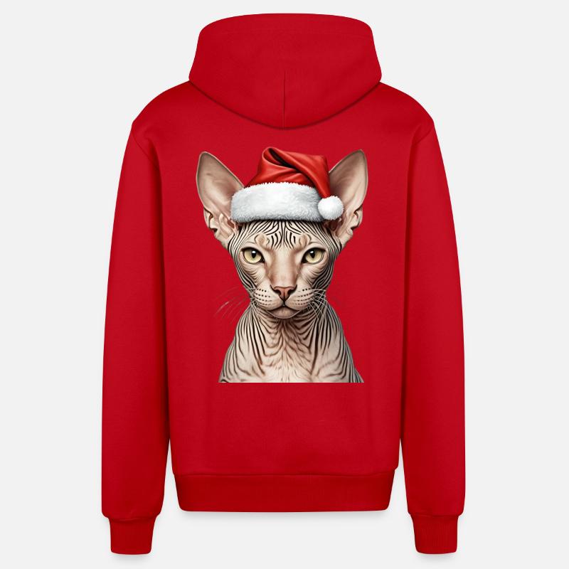 Chat sphynx de Noël - Veste à capuche bio décontractée fabriquée en UE - rouge