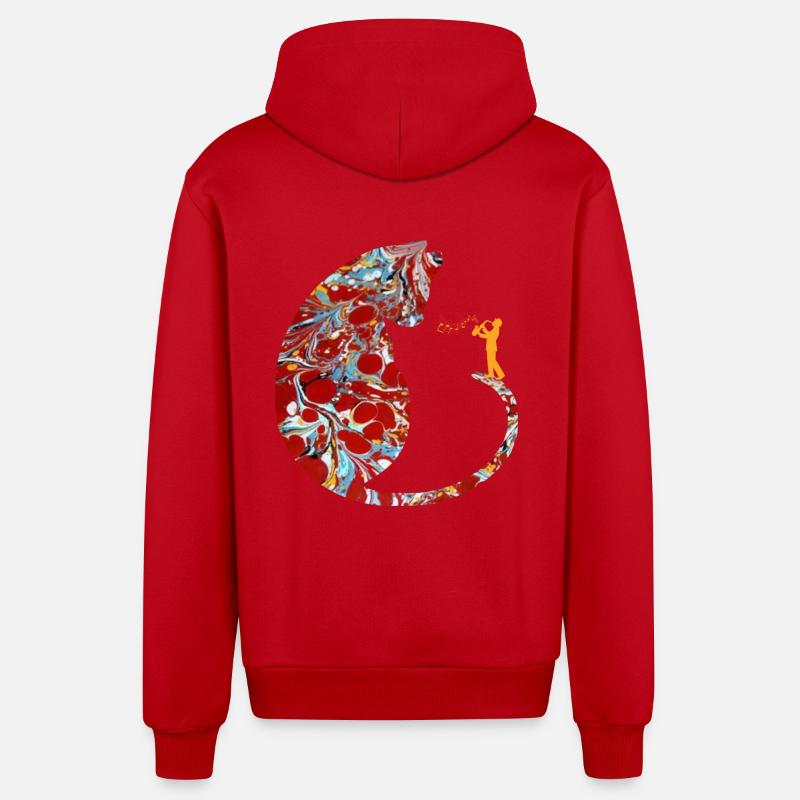 cat with saxophone e 251 - Organic Relaxed Hooded Jacket Made in EU - red
