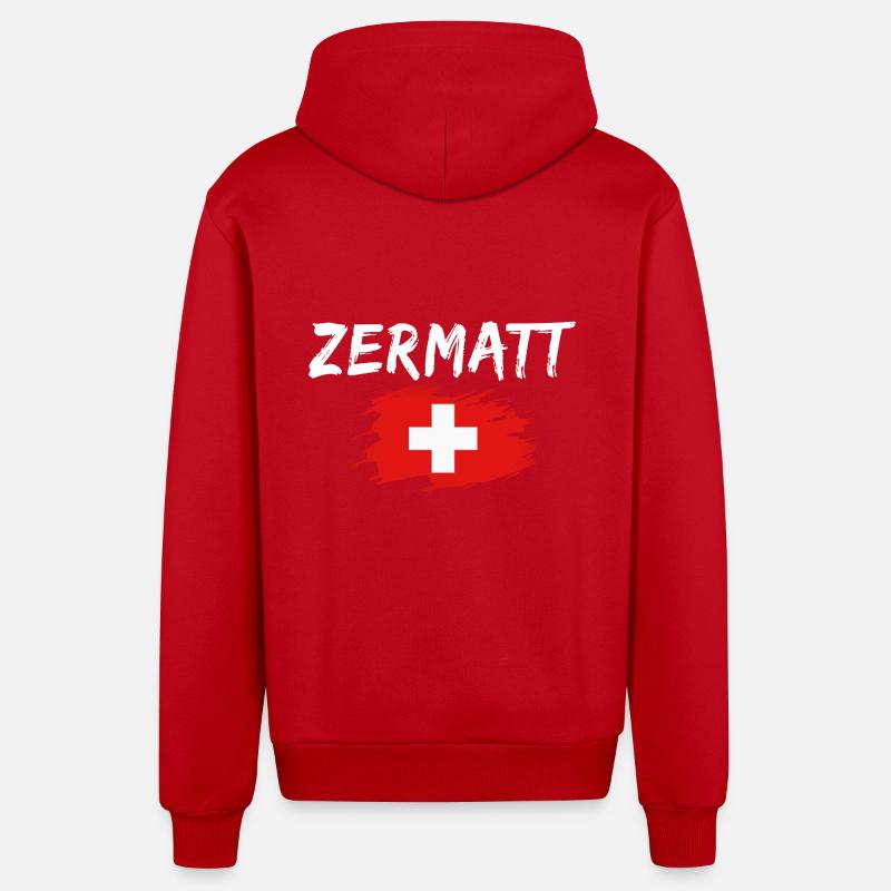 Zermatt Suisse Drapeau - Veste à capuche bio décontractée fabriquée en UE - rouge
