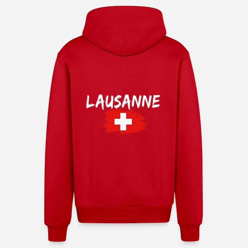 Lausanne Suisse Drapeau - Veste à capuche bio décontractée fabriquée en UE - rouge