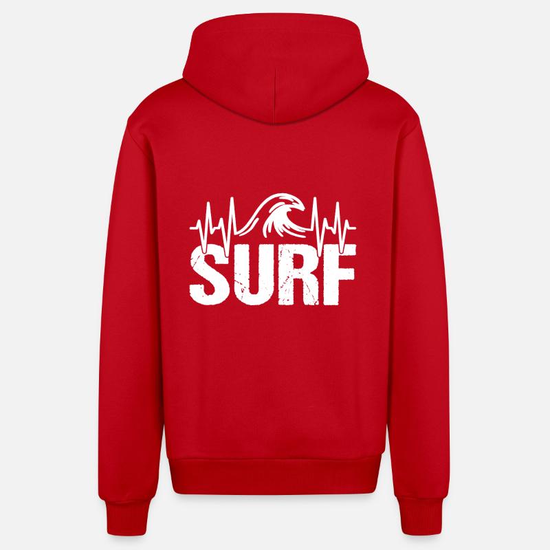 Surfer Heartbeat Wave Surf - Veste à capuche bio décontractée fabriquée en UE - rouge