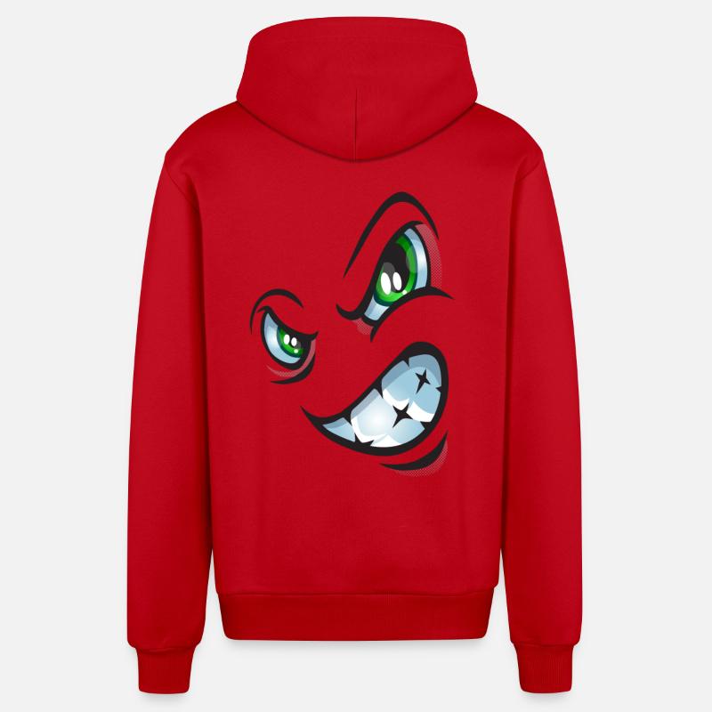 Visage de bande dessinée en colère - Veste à capuche bio décontractée fabriquée en UE - rouge