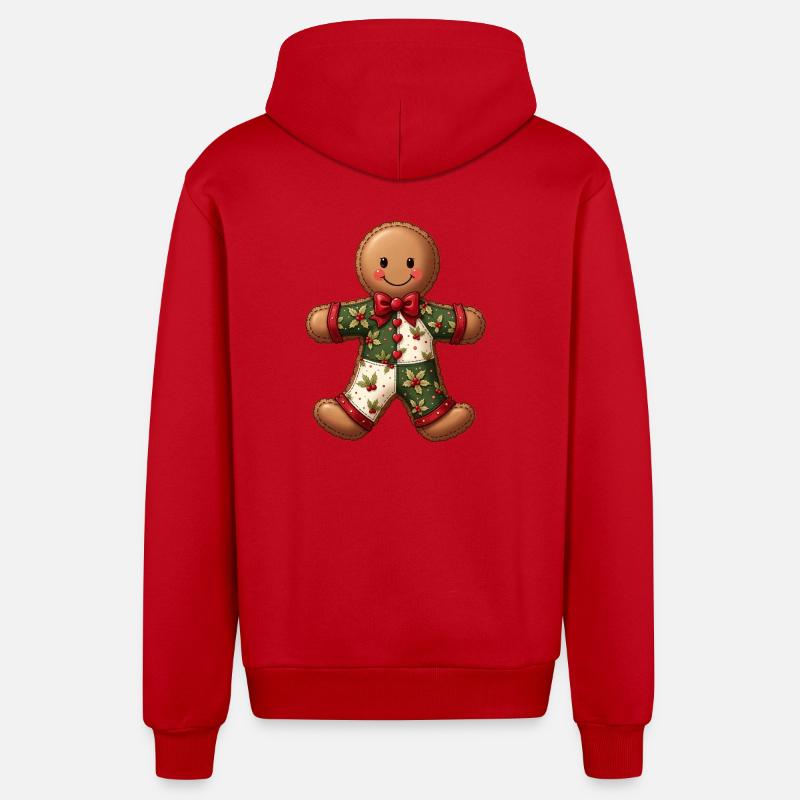 Pain d’épices motif Noël patchwork - Veste à capuche bio décontractée fabriquée en UE - rouge