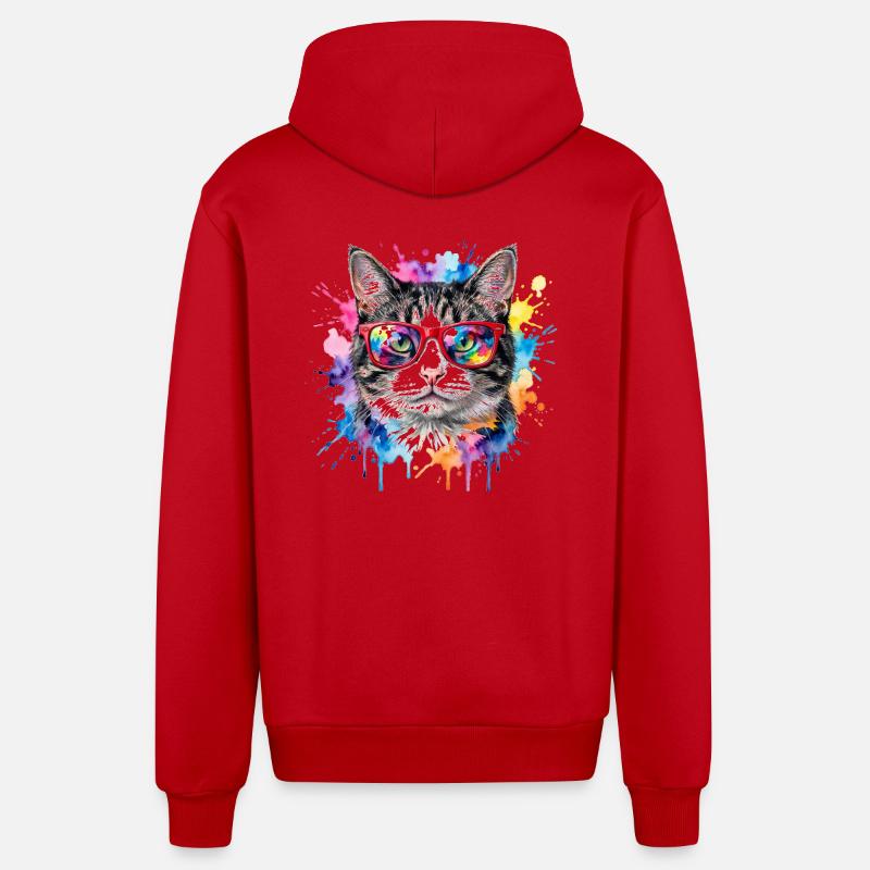 Katzengesicht im Regenbogen-Aquarell Geschenk - Organic Relaxed Kapuzenjacke Made in EU - Rot