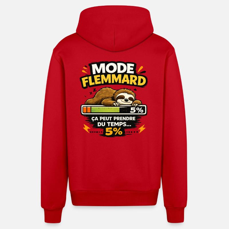 Mode Flemmard: Paresseux en Progression - Veste à capuche bio décontractée fabriquée en UE - rouge