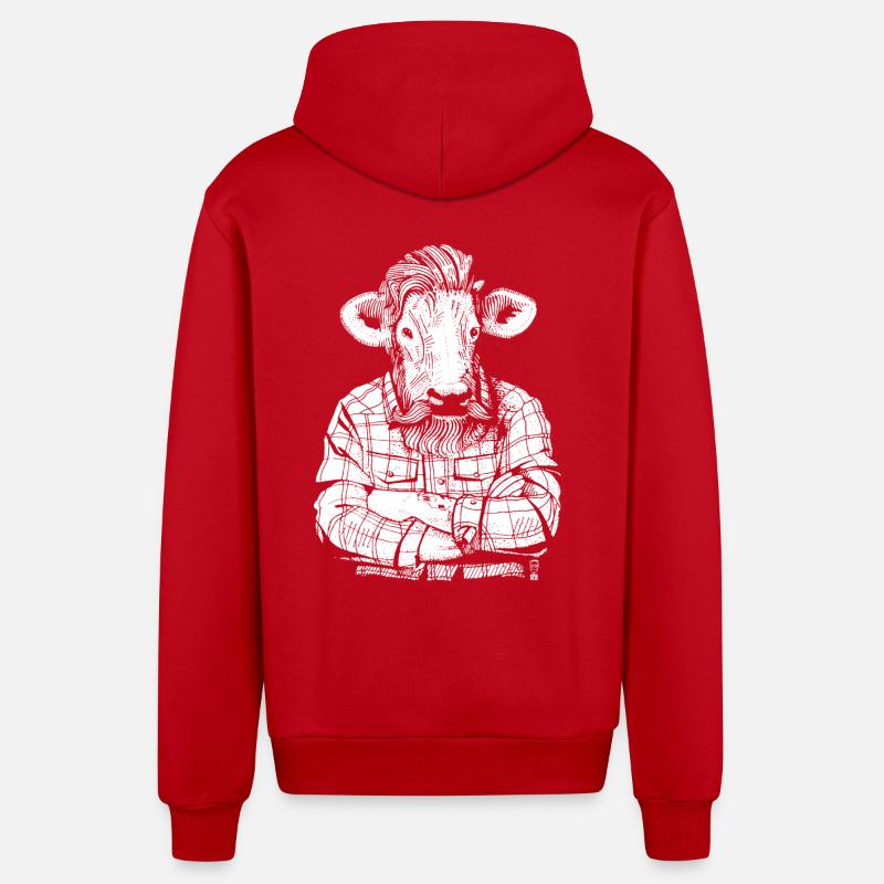 Mister Boeuf (version blanche) - Veste à capuche bio décontractée fabriquée en UE - rouge