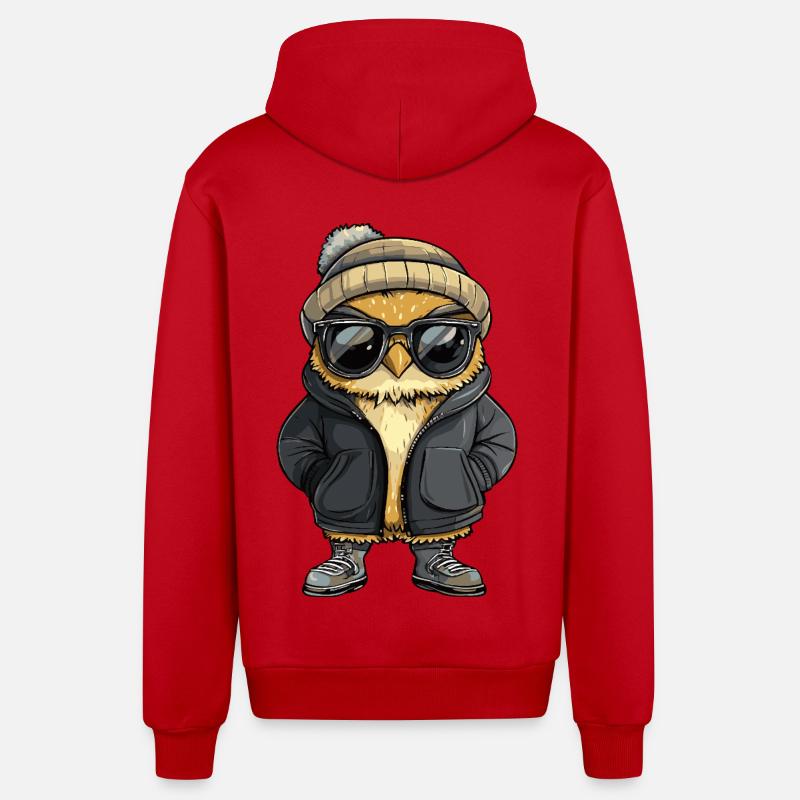 Hibou Bande dessinée cool - Veste à capuche bio décontractée fabriquée en UE - rouge