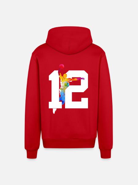NUMBER 12 BASKETBALL 12TH BIRTHDAY - Organic Relaxed Hooded Jacket Made in EU - red