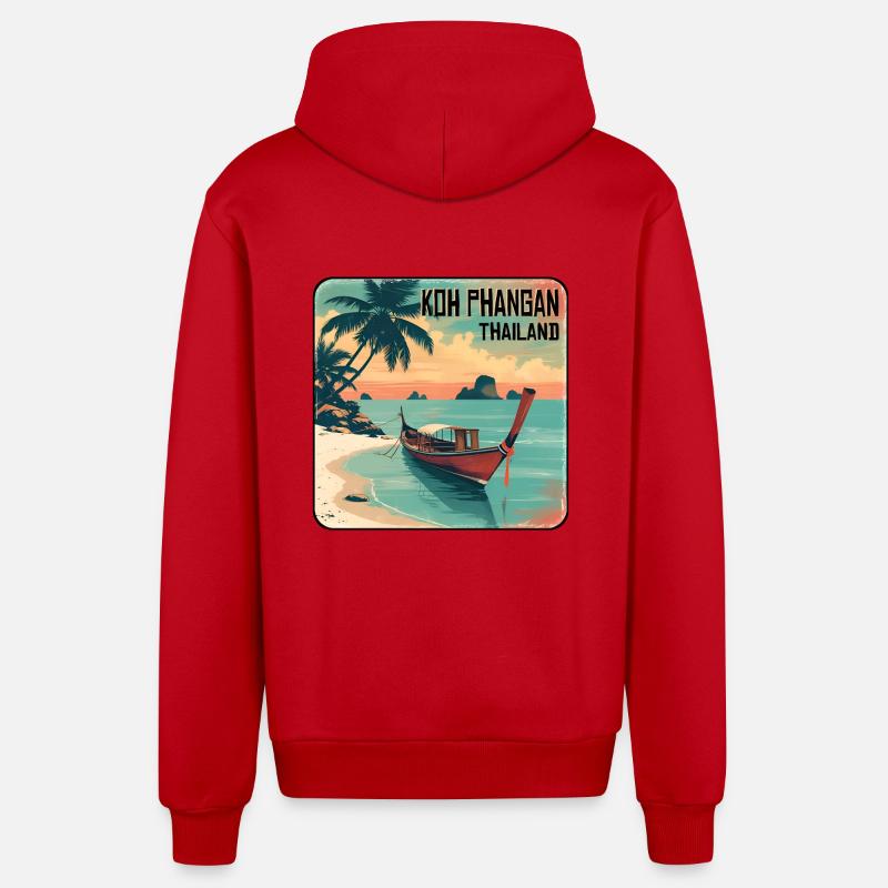 Koh Phangan, Thaïlande - Veste à capuche bio décontractée fabriquée en UE - rouge