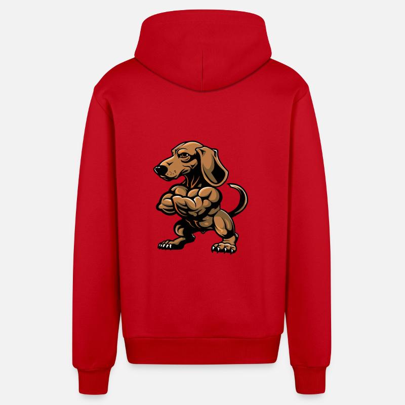 Teckel Chien Muscles Musculation Teckel - Veste à capuche bio décontractée fabriquée en UE - rouge