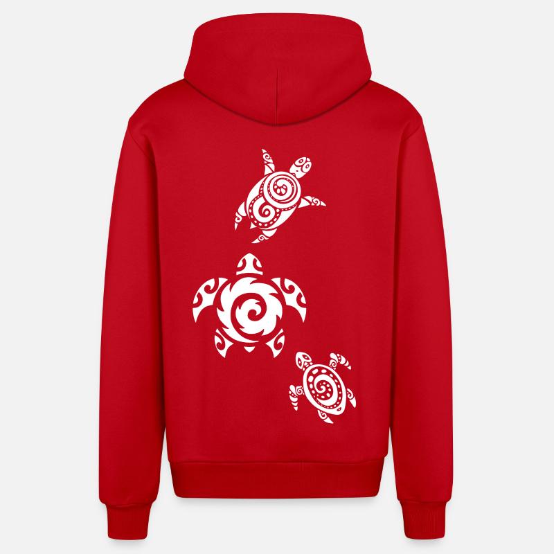 Trois tortues marines (blanc) - Veste à capuche bio décontractée fabriquée en UE - rouge