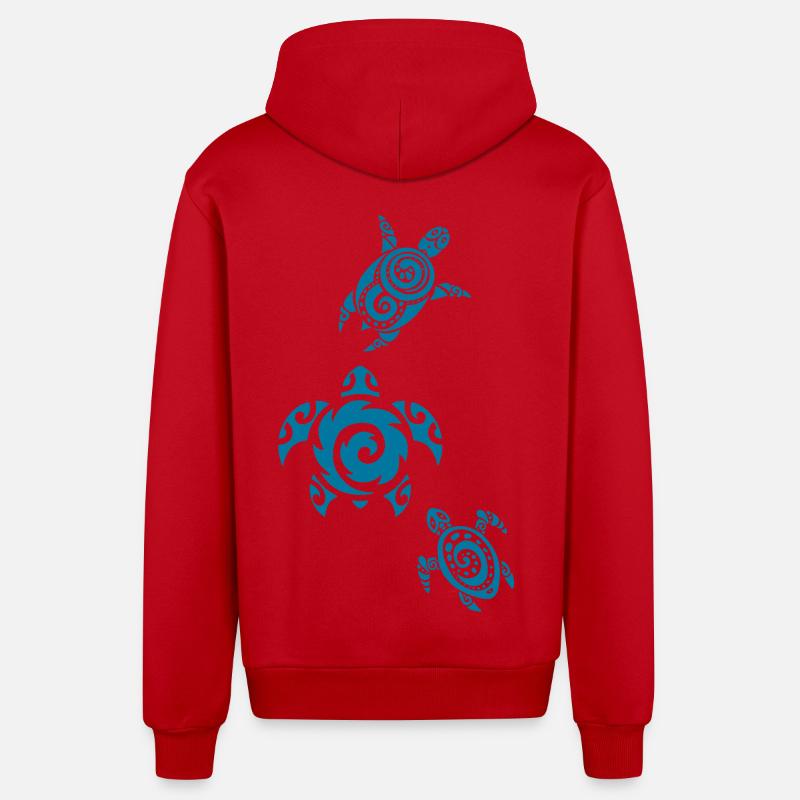 Trois tortues marines bleues - Veste à capuche bio décontractée fabriquée en UE - rouge