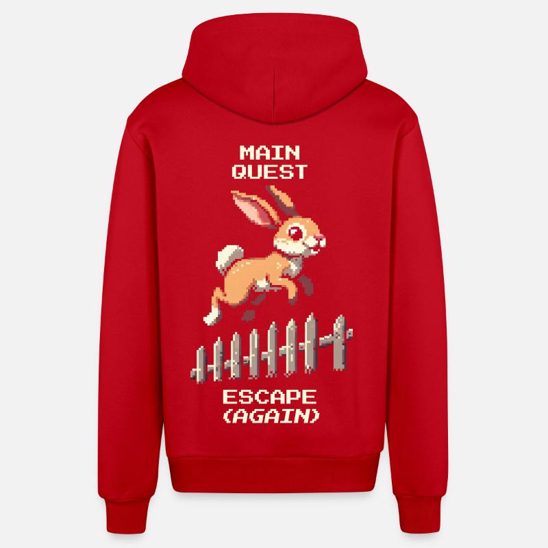Main Quest Escape | Hasen Ausbruchswitz - Organic Relaxed Kapuzenjacke Made in EU - Rot