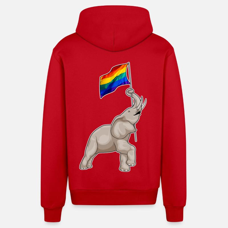 Arc-en-ciel éléphant - Veste à capuche bio décontractée fabriquée en UE - rouge