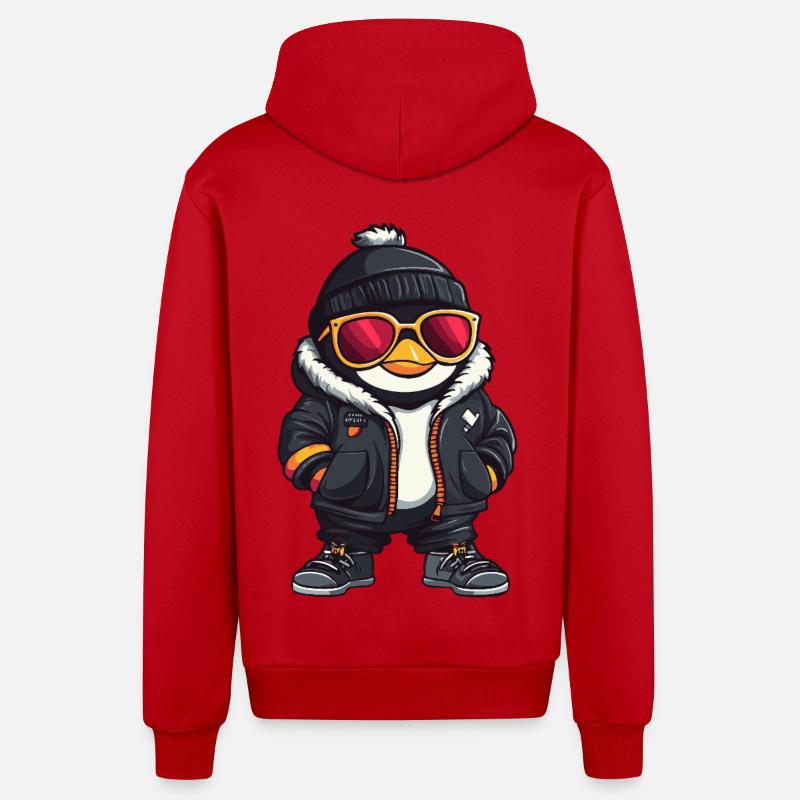Penguin Cool Bande dessinée - Veste à capuche bio décontractée fabriquée en UE - rouge