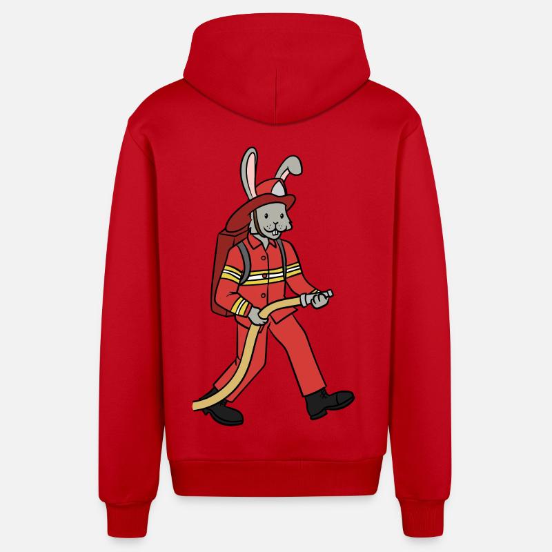 Fire brigade rabbit / rabbit firefighter - Organic Relaxed Hooded Jacket Made in EU - red