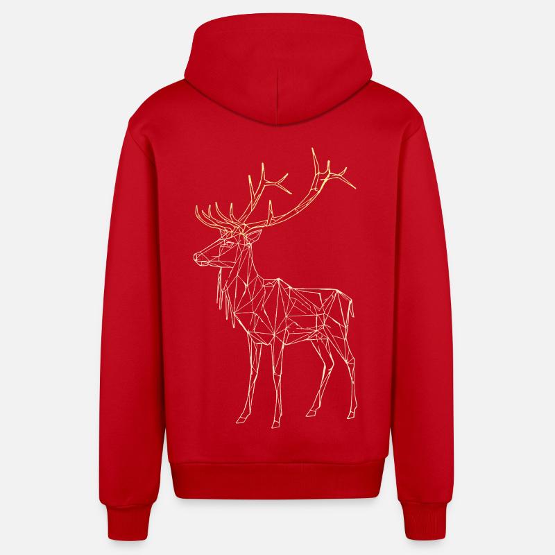 Cerf polygonal - Hiver géométrique - Veste à capuche bio décontractée fabriquée en UE - rouge
