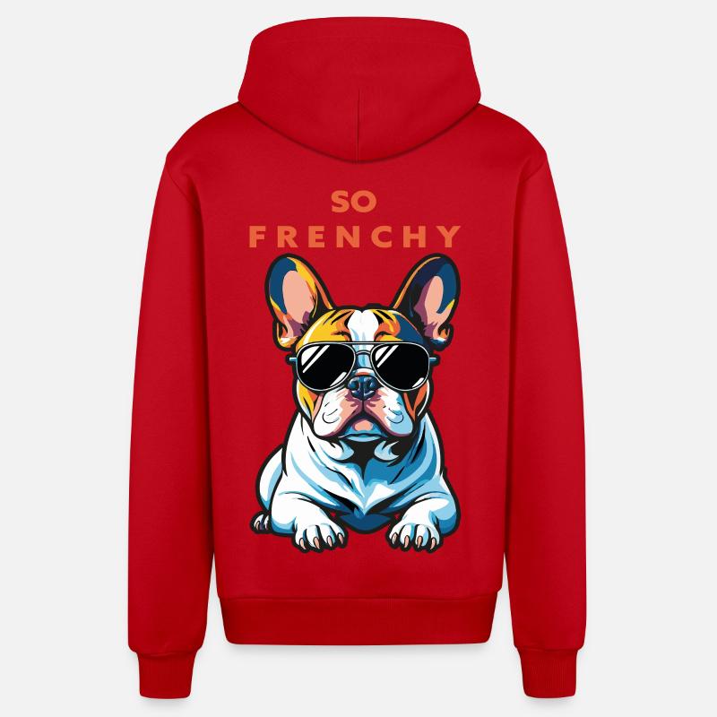 Bouledogue français Pop Chic Lunettes - Veste à capuche bio décontractée fabriquée en UE - rouge