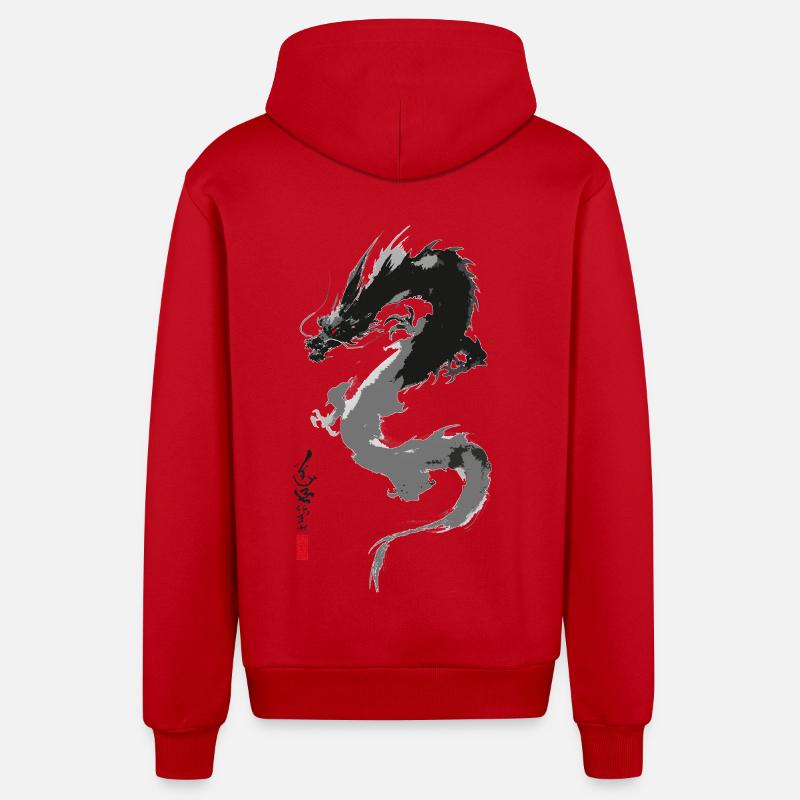 Ryu Yokai – Dragon d'Encre Sumi-e - Veste à capuche bio décontractée fabriquée en UE - rouge