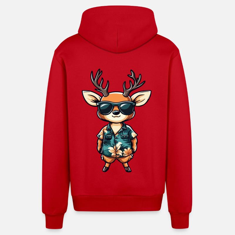 Deer Comic Funny Summer - Organic Relaxed Hooded Jacket Made in EU - red