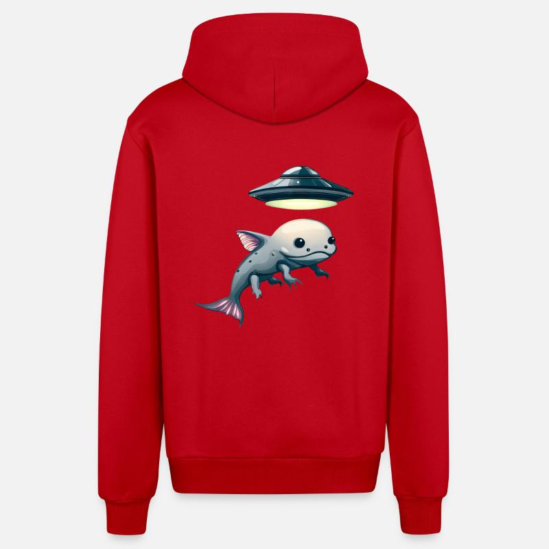 Enlèvement d’OVNI: Alien et Axolotl - Veste à capuche bio décontractée fabriquée en UE - rouge