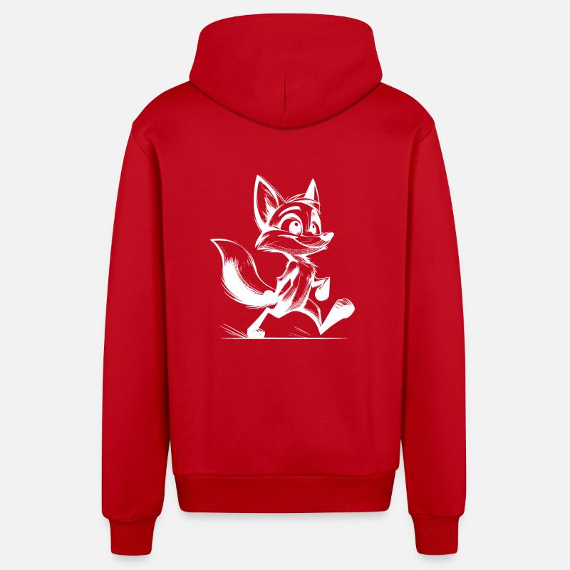 Dessin du petit renard coquin - Veste à capuche bio décontractée fabriquée en UE - rouge
