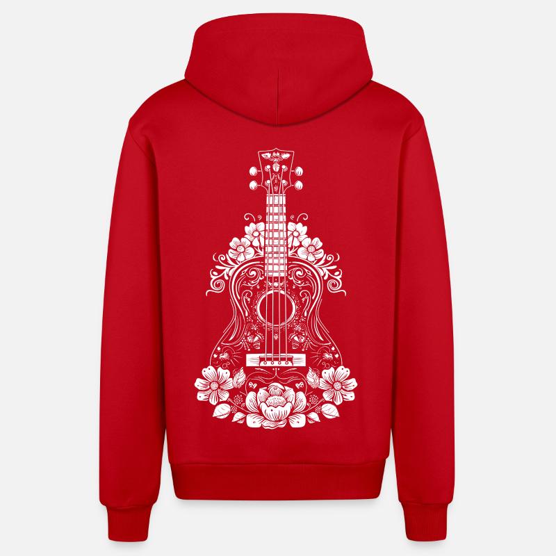 Ukulélé Style Bande Dessinée - Veste à capuche bio décontractée fabriquée en UE - rouge