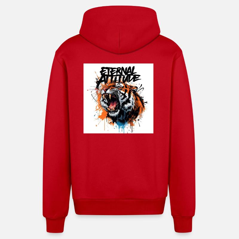 Pose du tigre éternel - Veste à capuche bio décontractée fabriquée en UE - rouge