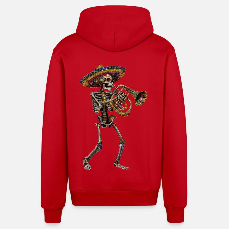 Tuba Squelette Mexicain - Veste à capuche bio décontractée fabriquée en UE - rouge