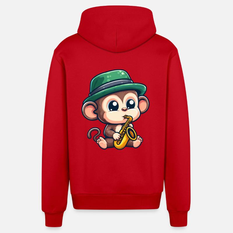 Chimpanzé jazz avec saxophone - Veste à capuche bio décontractée fabriquée en UE - rouge