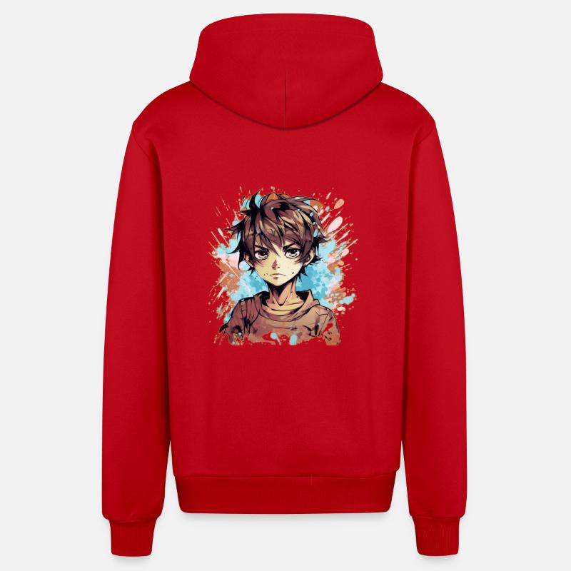 Garçon d’anime - Veste à capuche bio décontractée fabriquée en UE - rouge
