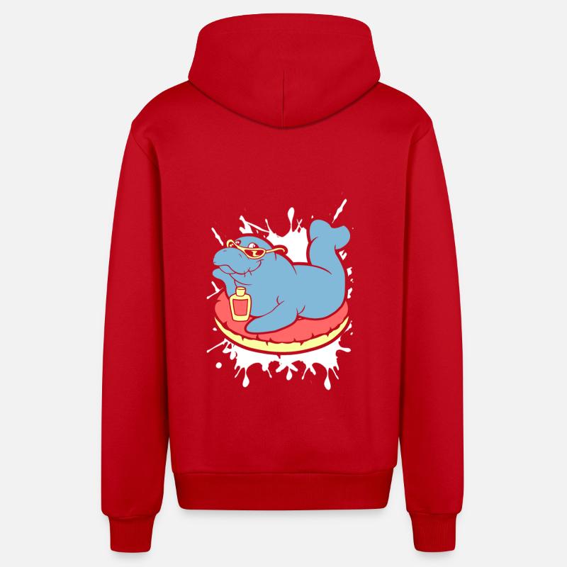 Funny Manatee Does Sunbath - Organic Relaxed Hooded Jacket Made in EU - red