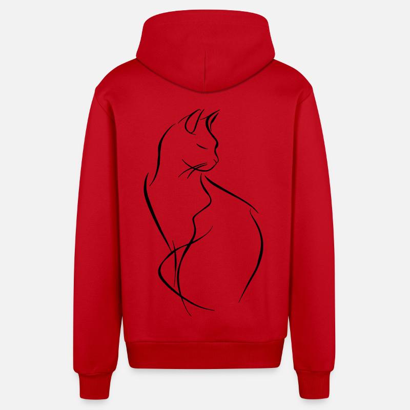 Dessin de chat - Veste à capuche bio décontractée fabriquée en UE - rouge