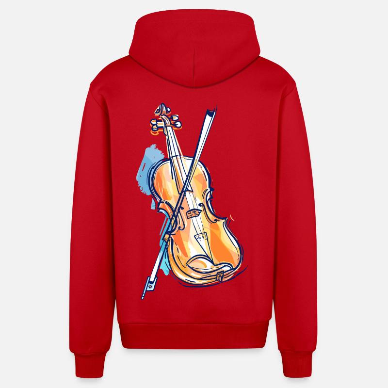 Dessin de violon - Veste à capuche bio décontractée fabriquée en UE - rouge