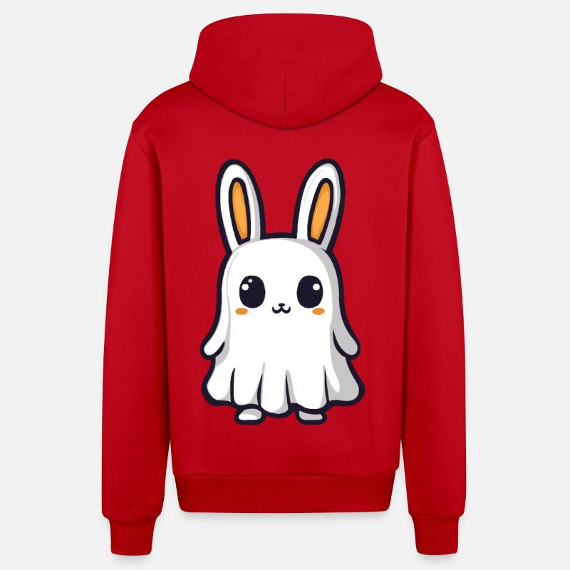 Bunny Halloween Comic Ghost - Organic Relaxed Hooded Jacket Made in EU - red