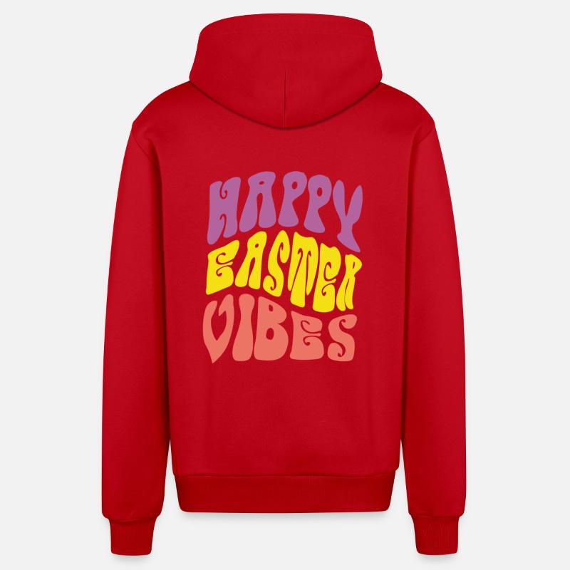 Joyeuses vibrations de Pâques - Veste à capuche bio décontractée fabriquée en UE - rouge