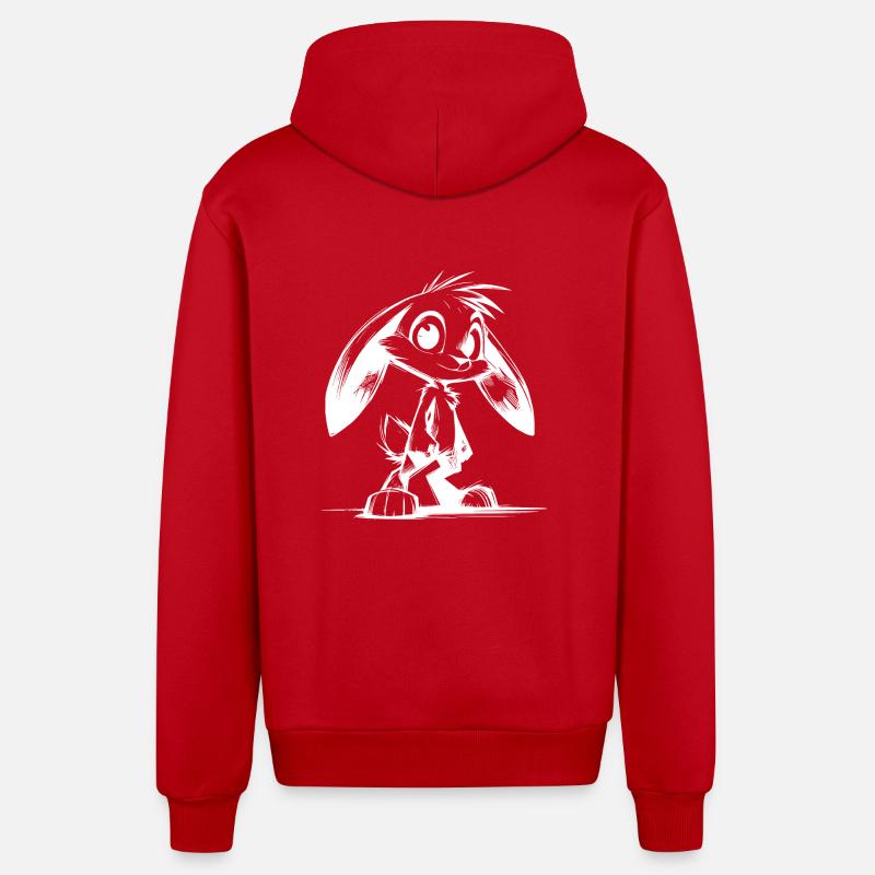 Lapin mignon avec de grands yeux et de longues oreilles - Veste à capuche bio décontractée fabriquée en UE - rouge