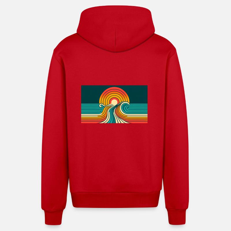 Coucher de soleil rétro 3 - Veste à capuche bio décontractée fabriquée en UE - rouge