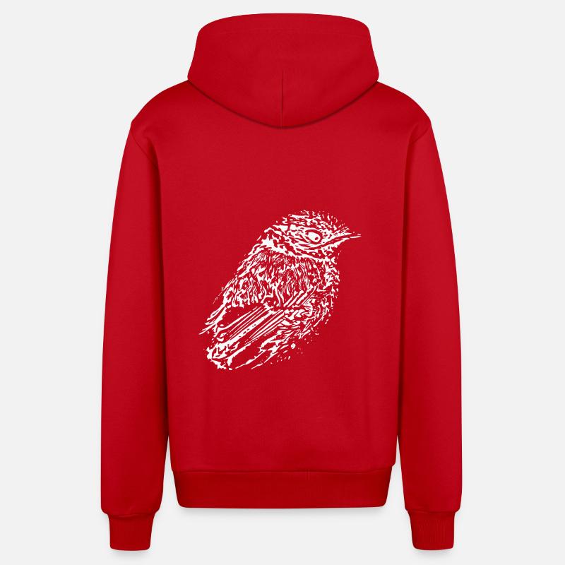Blanc oiseau - Veste à capuche bio décontractée fabriquée en UE - rouge