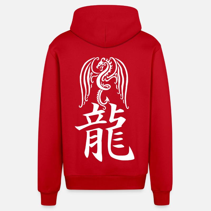 Dragon blanc japonais - Veste à capuche bio décontractée fabriquée en UE - rouge