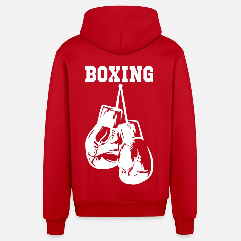 Gants de boxe blancs - Veste à capuche bio décontractée fabriquée en UE - rouge