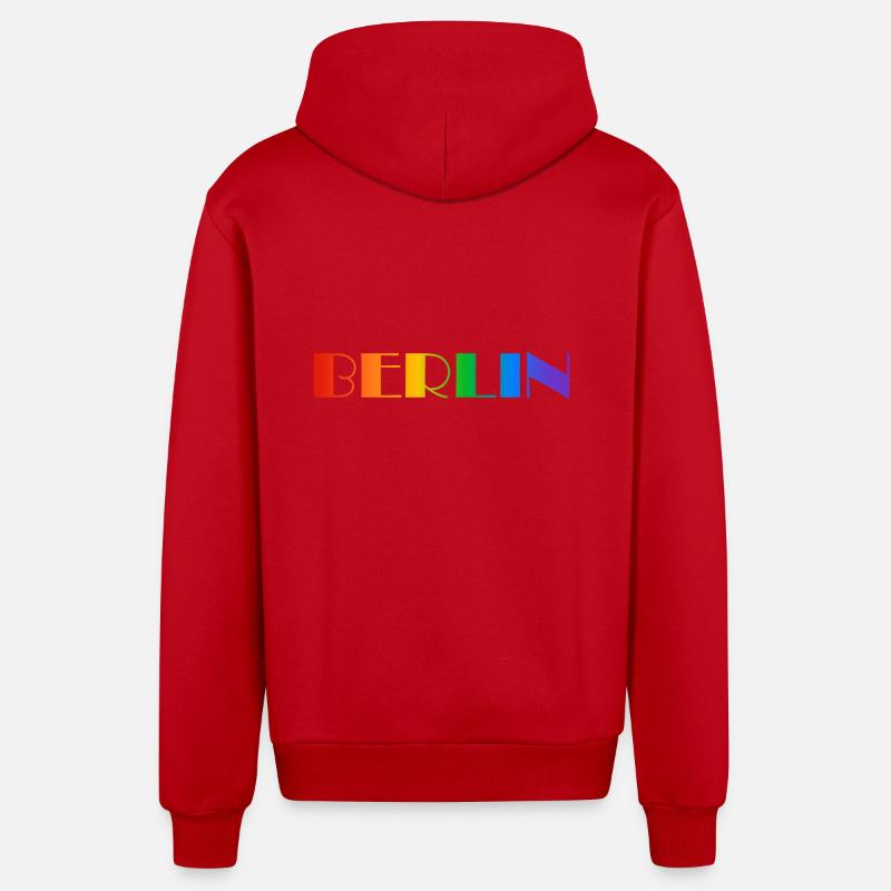 Berliner Regenbogen Text - Organic Relaxed Kapuzenjacke Made in EU - Rot