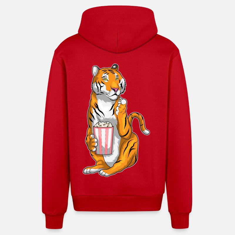 Maïs soufflé Tiger - Veste à capuche bio décontractée fabriquée en UE - rouge